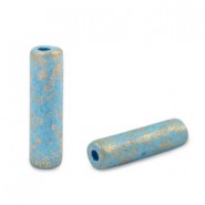 DQ Greek Ceramic bead Gold spot Tube 20x5mm Aquamarine blue